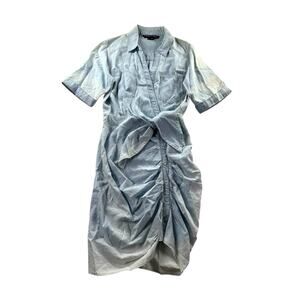 Veronica Beard Hensley Mini Dress Glacier Blue Ruched Snap Front Size 4